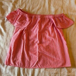 Vineyard Vines Pink and White Striped Off The Shoulder Top - Size S